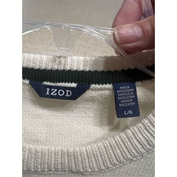 Izod Mens Vanilla Ice/Green  Crewneck  Sweater Sz L NWT - Picture 3 of 9